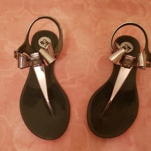 BCBG Pewter jelly sandals